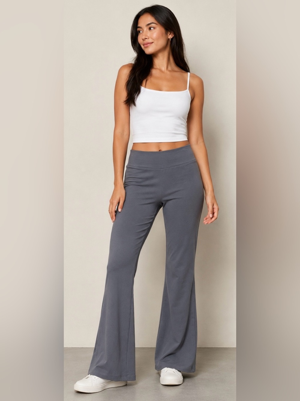 Lori Goldstein LOGO Gray Pull-On Flare Pants Women’s MP Medium Petite